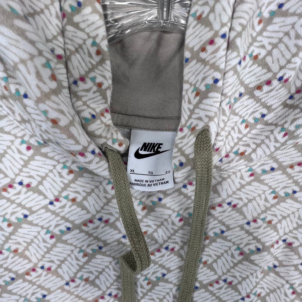 Nike Hoodie Mens XL Tan All Over Print Polka Dot Logo Pullover Sweatshirt - Picture 3 of 11
